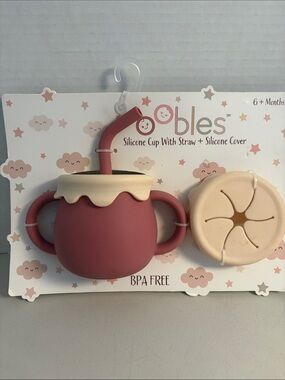 Silicone Training Cup with Straw & Cover - Pink/Cream